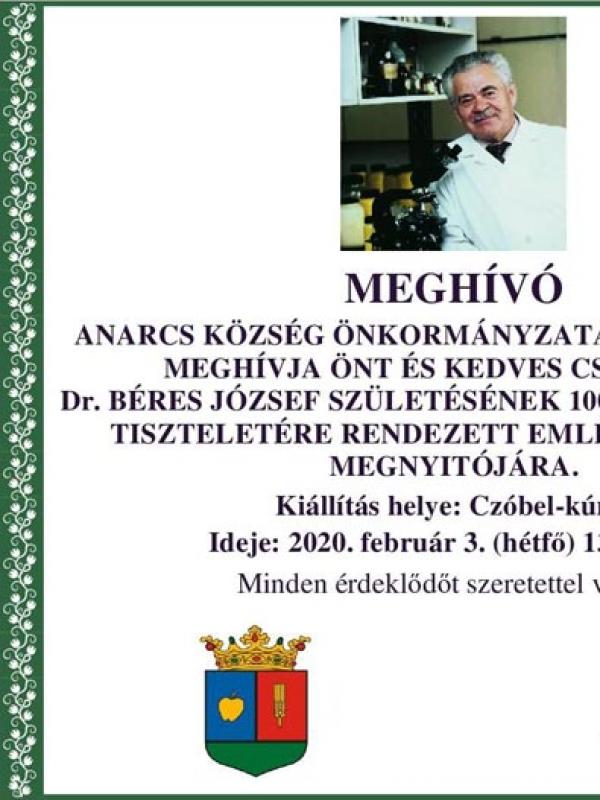 20200203 - Dr. Béres József emlékkiállítás Meghívó
